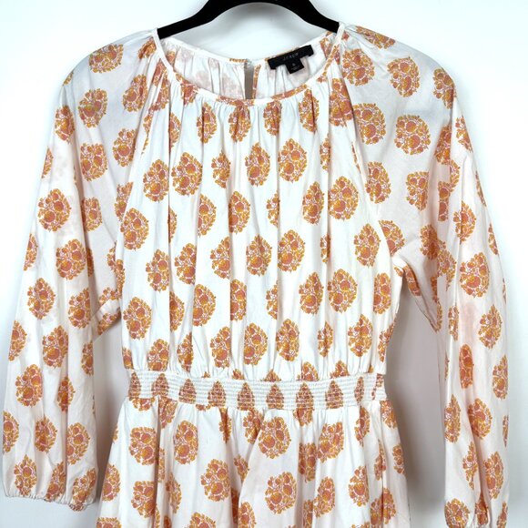 J.Crew Smock Waist Mini Dress in Gathered Floral Print White Orange Small - Picture 3 of 12